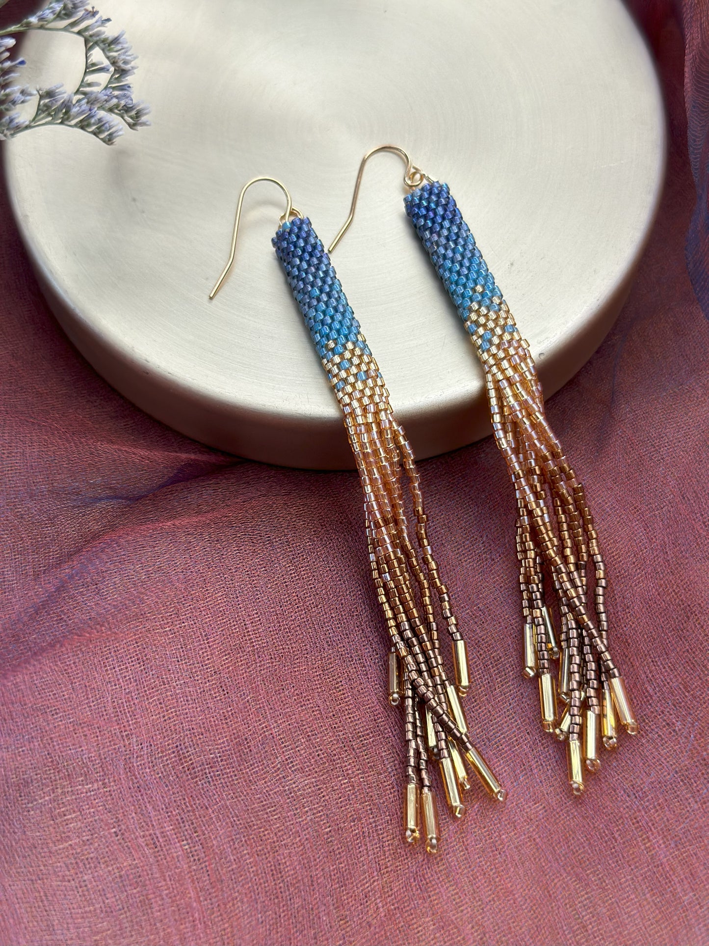 Handwoven Beaded Ombre Tassel Earrings