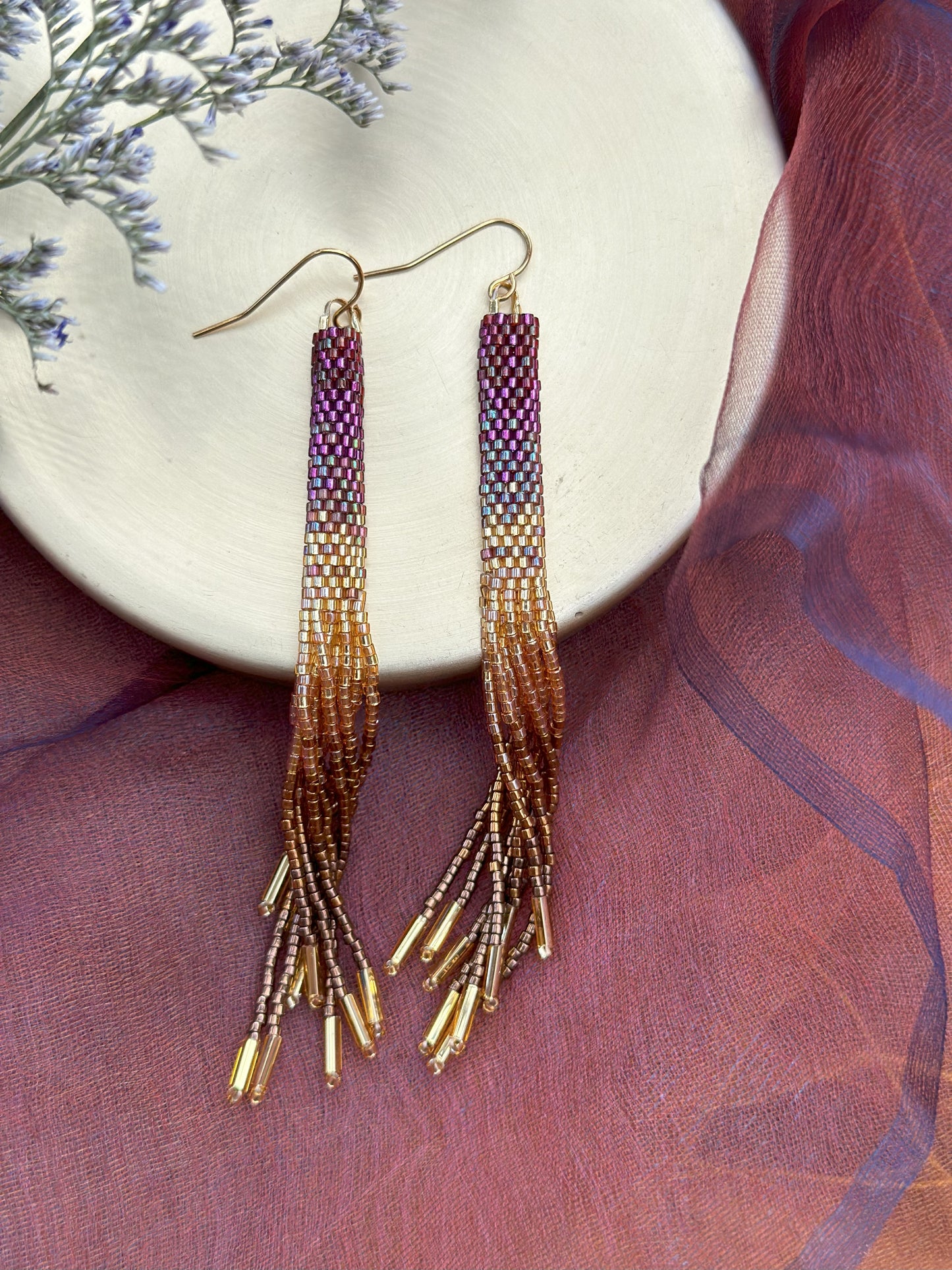 Handwoven Beaded Ombre Tassel Earrings