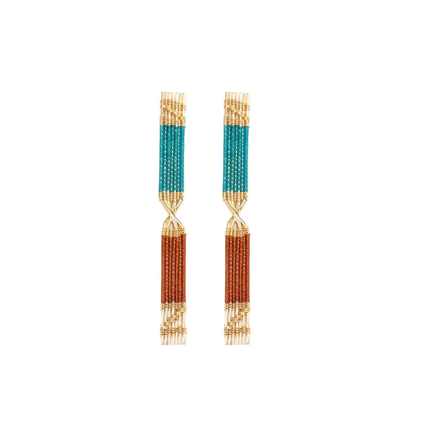 Handwoven Wire and Cord Twisted Rectangle Earrings